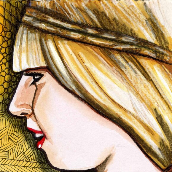 lady gaga original art watercolor, 5 by 7 signed art sale - Picture 2 of 3